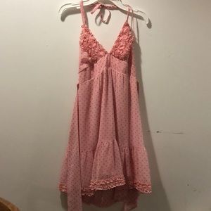 Pink polka dot halter dress